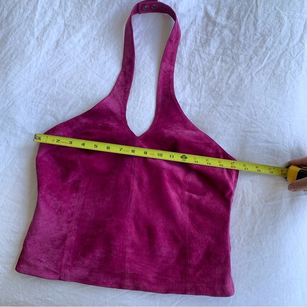 Vintage Cache Suede Leather Halter V Neck Bustier Corset Top Magenta Purple Pink - Picture 6 of 7